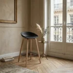 Modern Scandinavian Wooden Bar Stool with Curved PP Seat - Image 5