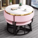 Modern Space-Saving Round Marble Dining Set with 4 Nesting Chairs - Image 3
