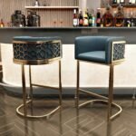 Luxury Modern Upholstered Bar Stool with Gold Stainless Steel Frame - Image 5