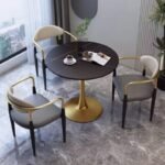 Luxury Round Marble Dining Set with 3 Upholstered Accent Chairs