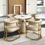 Luxury Gold Round Dining Table Set with 4 Upholstered Chairs - Image 6