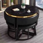 Modern Space-Saving Round Marble Dining Set with 4 Nesting Chairs - Image 4