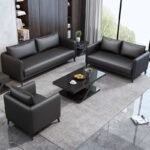 Modern Grey Leather Reception Sofa Set (3+1+1 Seater)