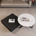 Modern Round Nesting Coffee Table Set with Marble Top & Hidden Storage - Image 4