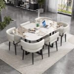 GEDO Luxury Customized Dining Room Furniture Cheap Long Rock Slab Dining Table Set 6 Chairs - Image 4