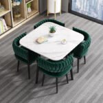 Modern Luxury Marble Dining Set with 4 Upholstered Dining Chairs - Image 3