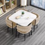 Modern Luxury Marble Dining Set with 4 Upholstered Dining Chairs - Image 4