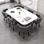 GEDO Luxury Customized Dining Room Furniture Cheap Long Rock Slab Dining Table Set 6 Chairs - Image 3