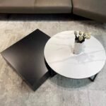 Modern Round Nesting Coffee Table Set with Marble Top & Hidden Storage