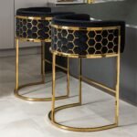Luxury Modern Upholstered Bar Stool with Gold Stainless Steel Frame