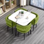 Modern Luxury Marble Dining Set with 4 Upholstered Dining Chairs - Image 6