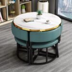 Modern Space-Saving Round Marble Dining Set with 4 Nesting Chairs - Image 2