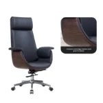 Luxury Executive High-Back Leather Office Chair with Walnut Wood Shell - Image 4