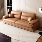 Luxury Brown Leather Living Room Sofa Set (3+1+1 Seater) - Image 5