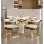 Luxury Gold Round Dining Table Set with 4 Upholstered Chairs - Image 2