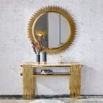 Luxury Gold Console Table with Oval Sunburst Wall Mirror Set - Image 4