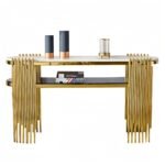 Luxury Gold Console Table with Oval Sunburst Wall Mirror Set - Image 3