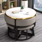 Modern Space-Saving Round Marble Dining Set with 4 Nesting Chairs