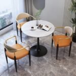 Luxury Round Marble Dining Set with 3 Upholstered Accent Chairs - Image 2