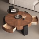 Luxury Round Walnut Coffee Table with Storage Drawers - Image 5