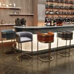 Luxury Modern Upholstered Bar Stool with Gold Stainless Steel Frame - Image 3