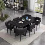 GEDO Luxury Customized Dining Room Furniture Cheap Long Rock Slab Dining Table Set 6 Chairs