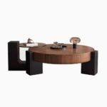 Luxury Round Walnut Coffee Table with Storage Drawers