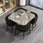 Modern Luxury Marble Dining Set with 4 Upholstered Dining Chairs