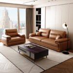 Luxury Brown Leather Living Room Sofa Set (3+1+1 Seater)